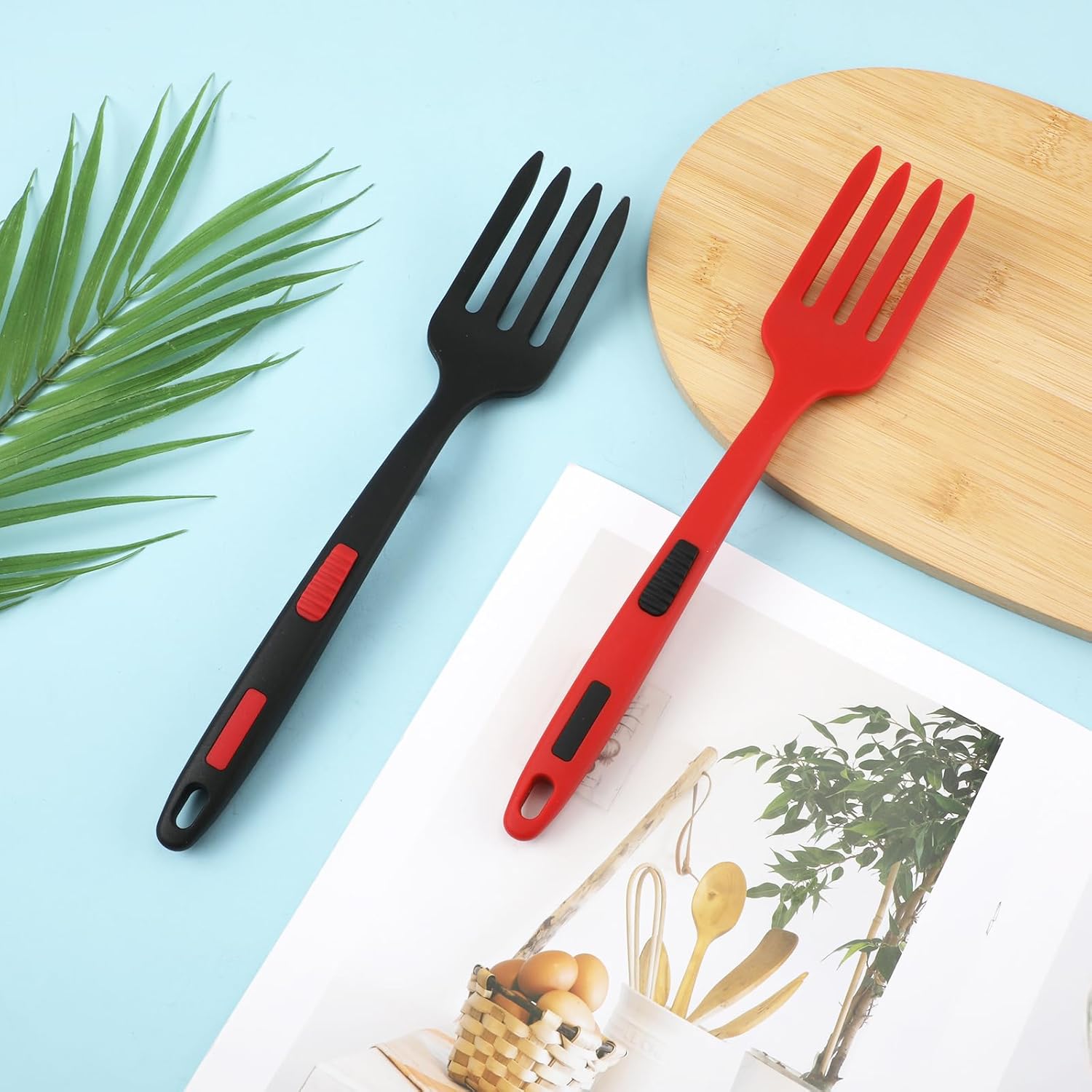 Xihircd 2-Piece Silicone Cooking Forks Heat-Resistant Nonstick Multifunctional Kitchen Tools
