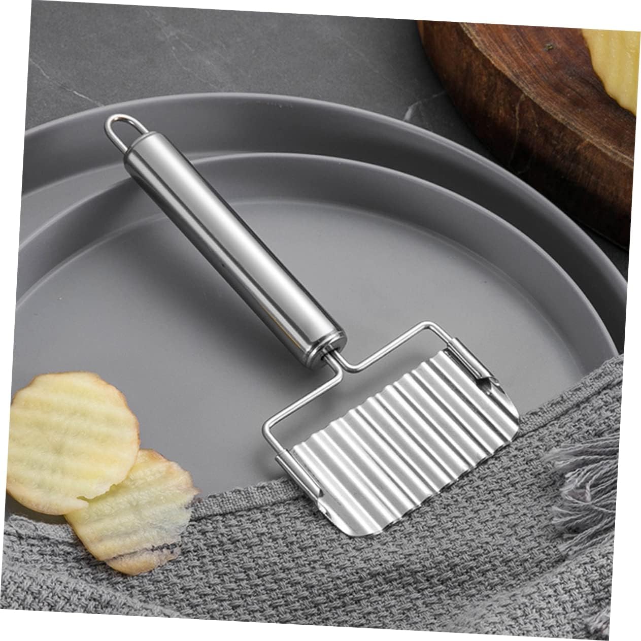 Ergonomic Stainless Steel Potato Slicer - 2 Piece Wave Chopper Carrot Crinkle Cutter