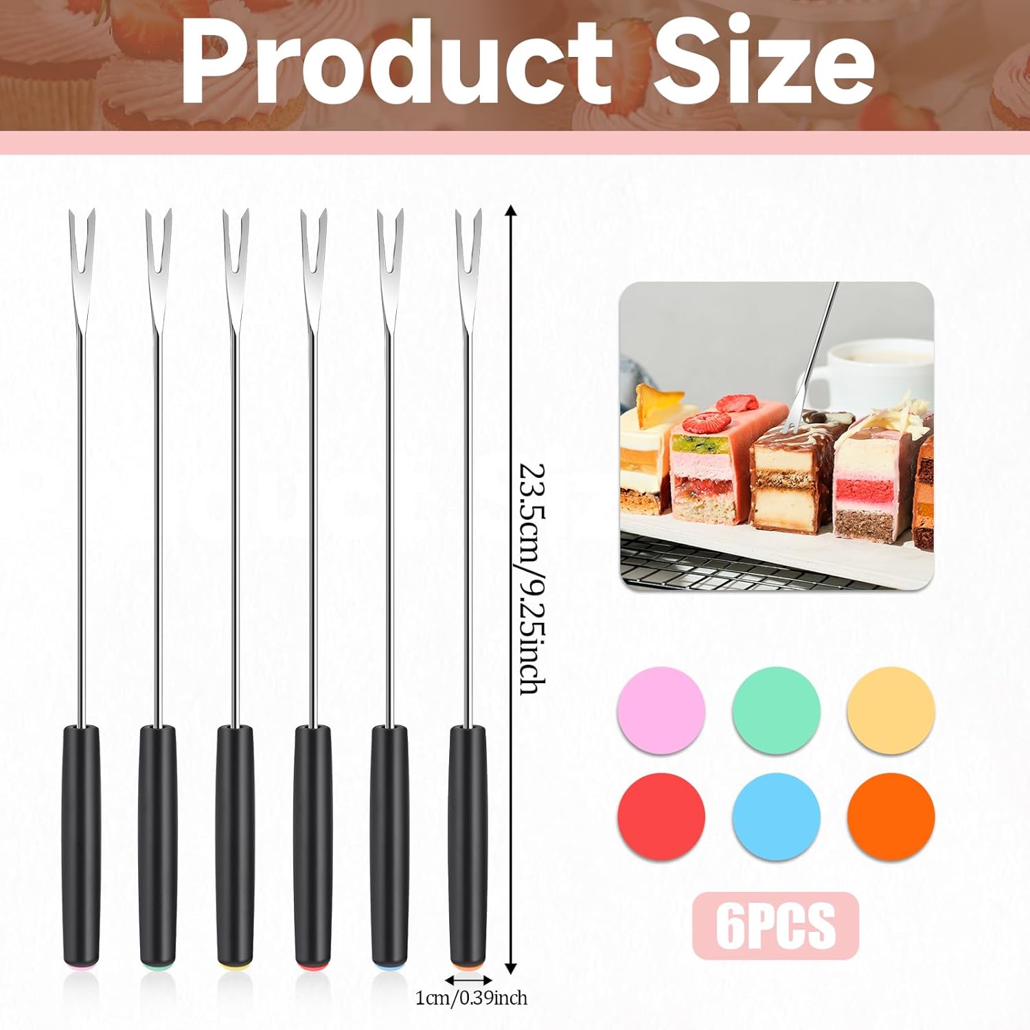 Mozeat Lens 6-Piece Stainless Steel Fondue Forks Heat-Resistant Handle
