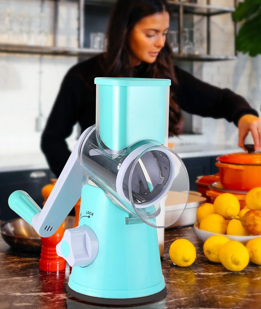 Rotary Cheese Grater with 3 Blades for Creative Slicing Grating