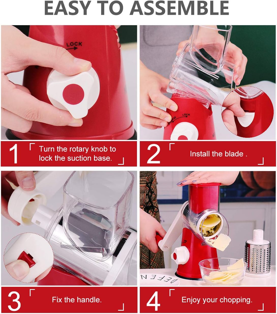 Rotary Cheese Grater with 3 Blade Set Stainless Steel Durable Effective