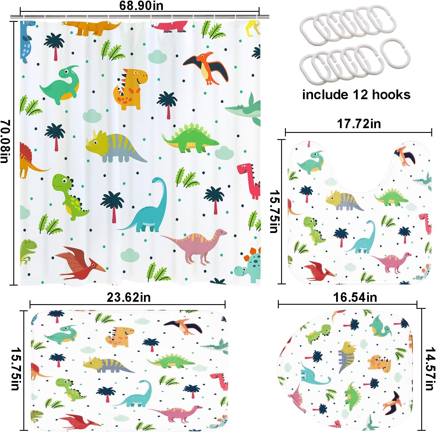Ikfashoni 4Pcs Cartoon Dinosaur Bath Set