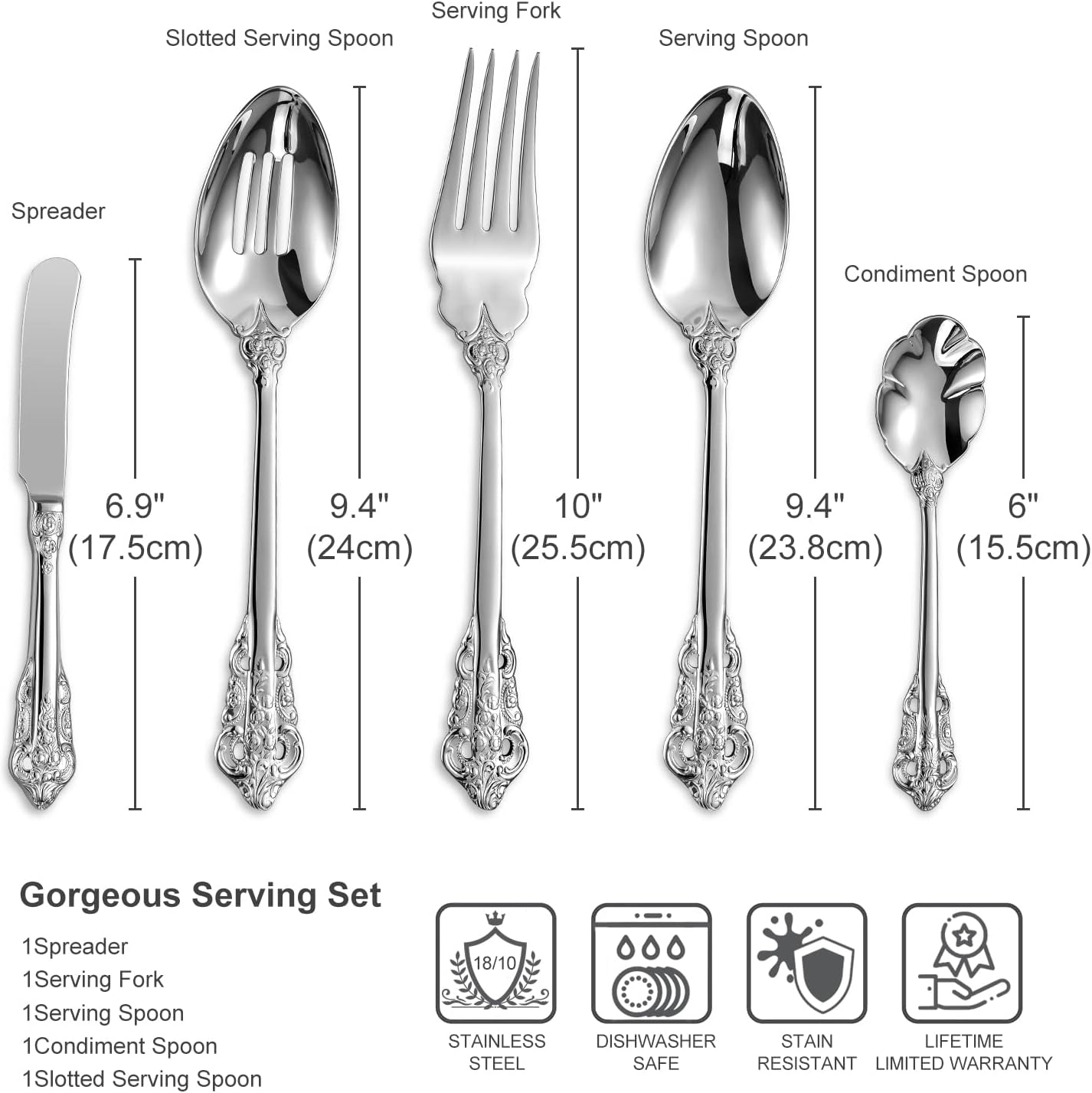 KEAWELL 5-Piece Stainless Steel Hostess Serving Set Dishwasher Safe Elegant Design