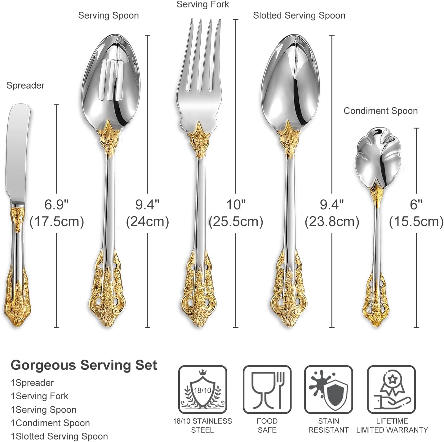 KEAWELL Gorgeous 5-Piece 1810 Stainless Steel Hostess Serving Utensil Set