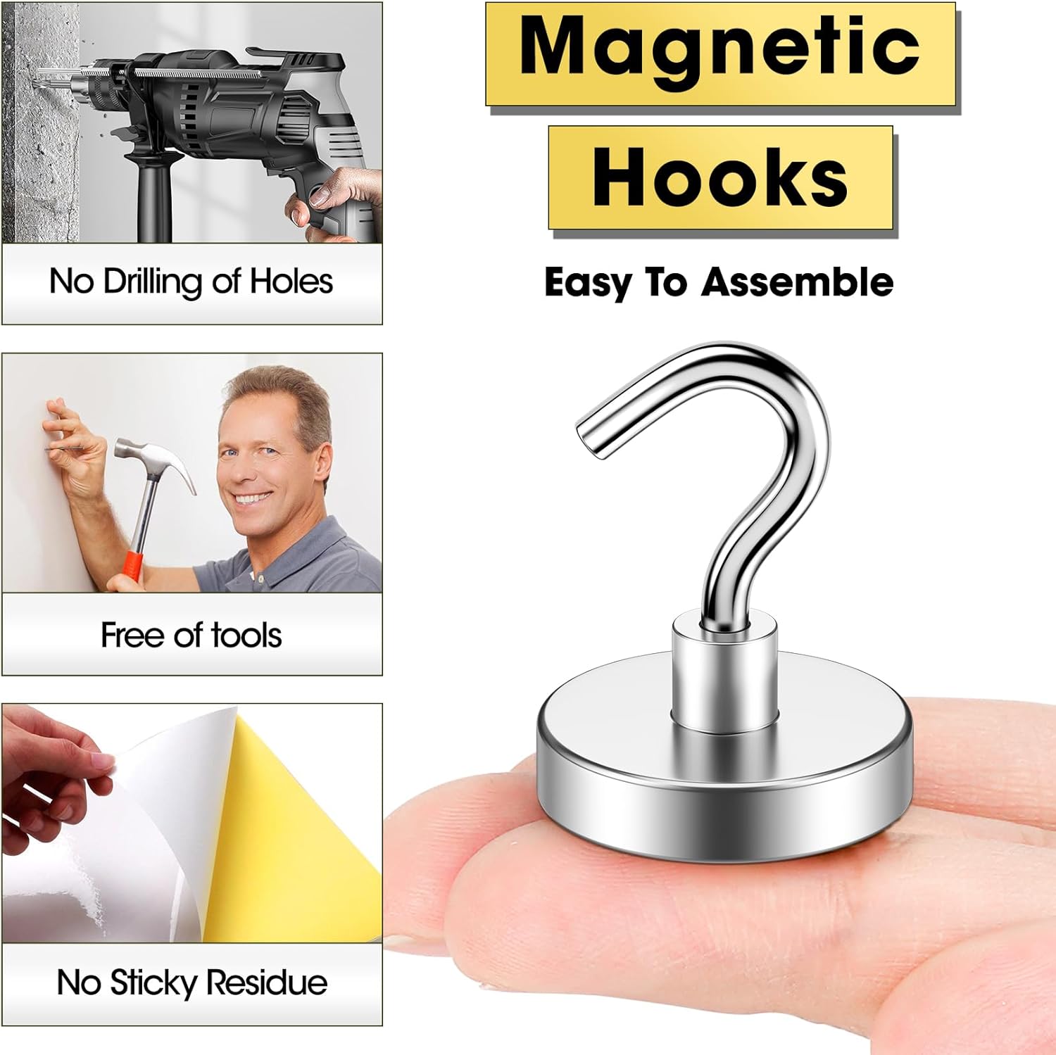 Heavy Duty Magnetic Hooks 80 Lbs Silver Pack of 10