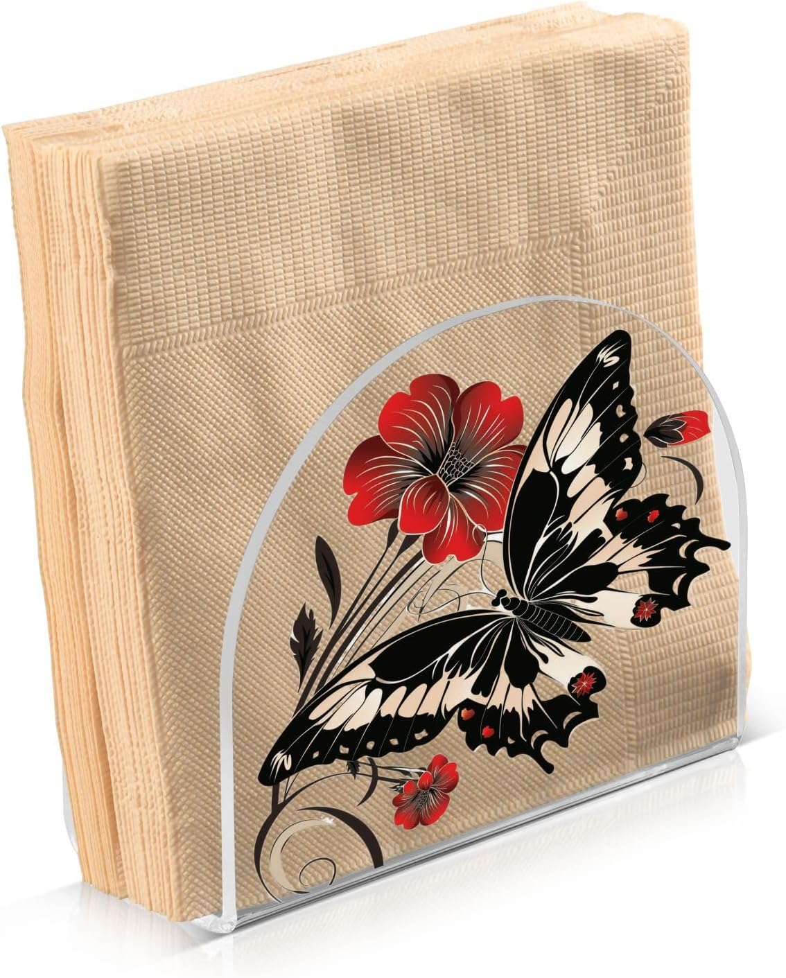 ALAZA Butterfly Napkin Holder with Floral Design 2-Pack
