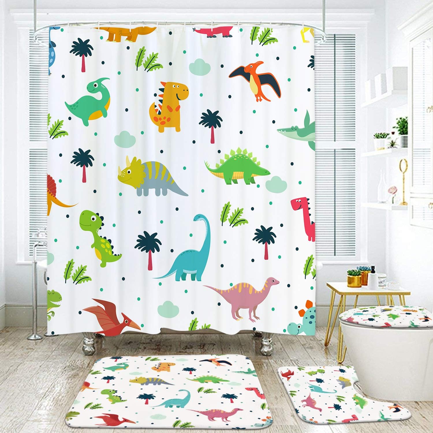 Ikfashoni 4Pcs Cartoon Dinosaur Bath Set