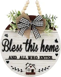 3D Bless This Home And All Who Enter Wooden front Door Signs，Door Decorations Hanging,Christian Jesus Home Porch Wall Decor，Spring Wreaths，Door Wreaths for Front Door Outside All Season