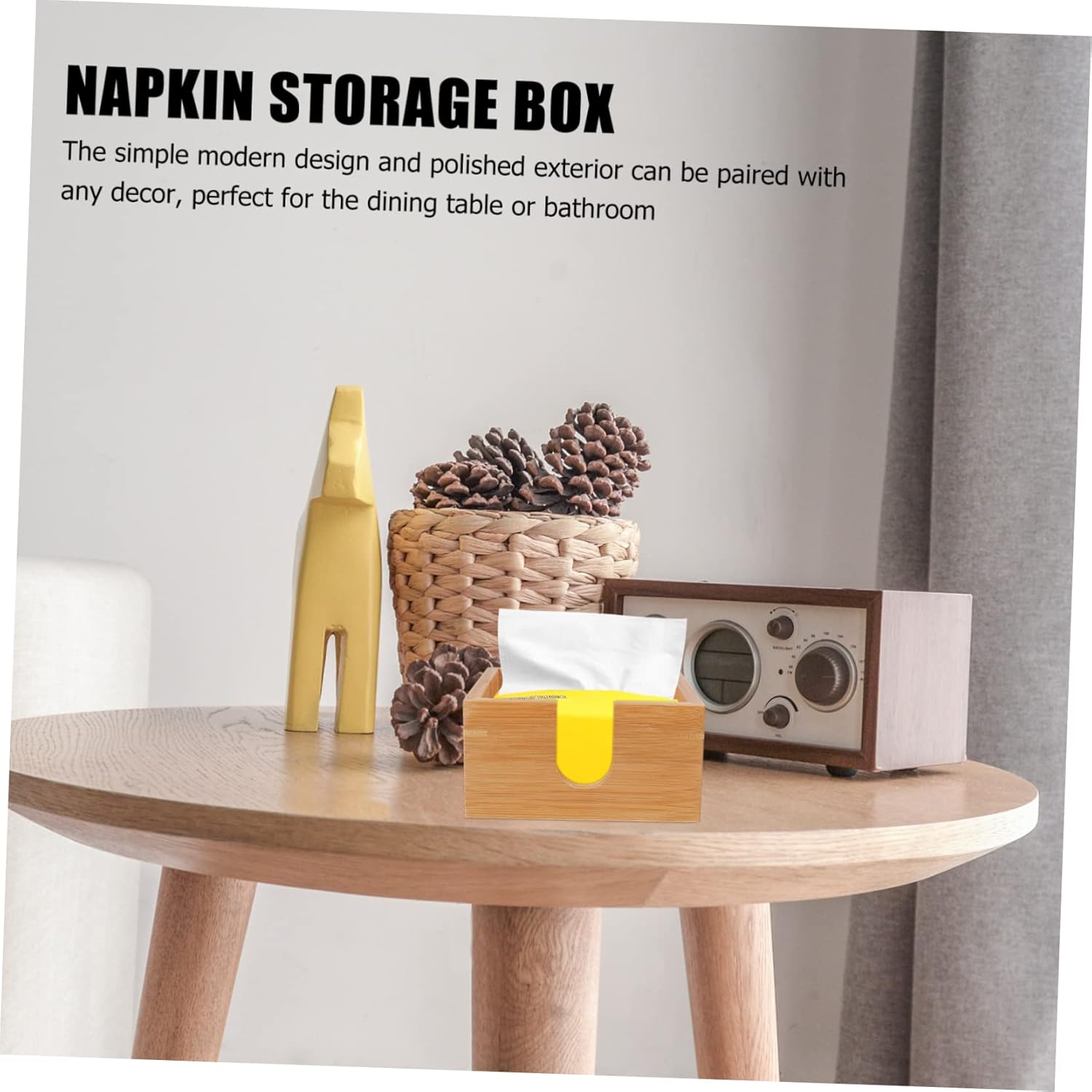 Bamboo Napkin Holder Elegant Kitchen Napkin Dispenser for Home and Office
