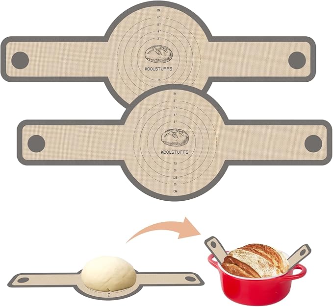 Silicone Bread Sling for Dutch Oven, 2 PCS Non-Stick & Easy Clean Reusable Silicone Bread Baking Mat with Long Handles, Easy to Transfer Sourdough Bread, BM02