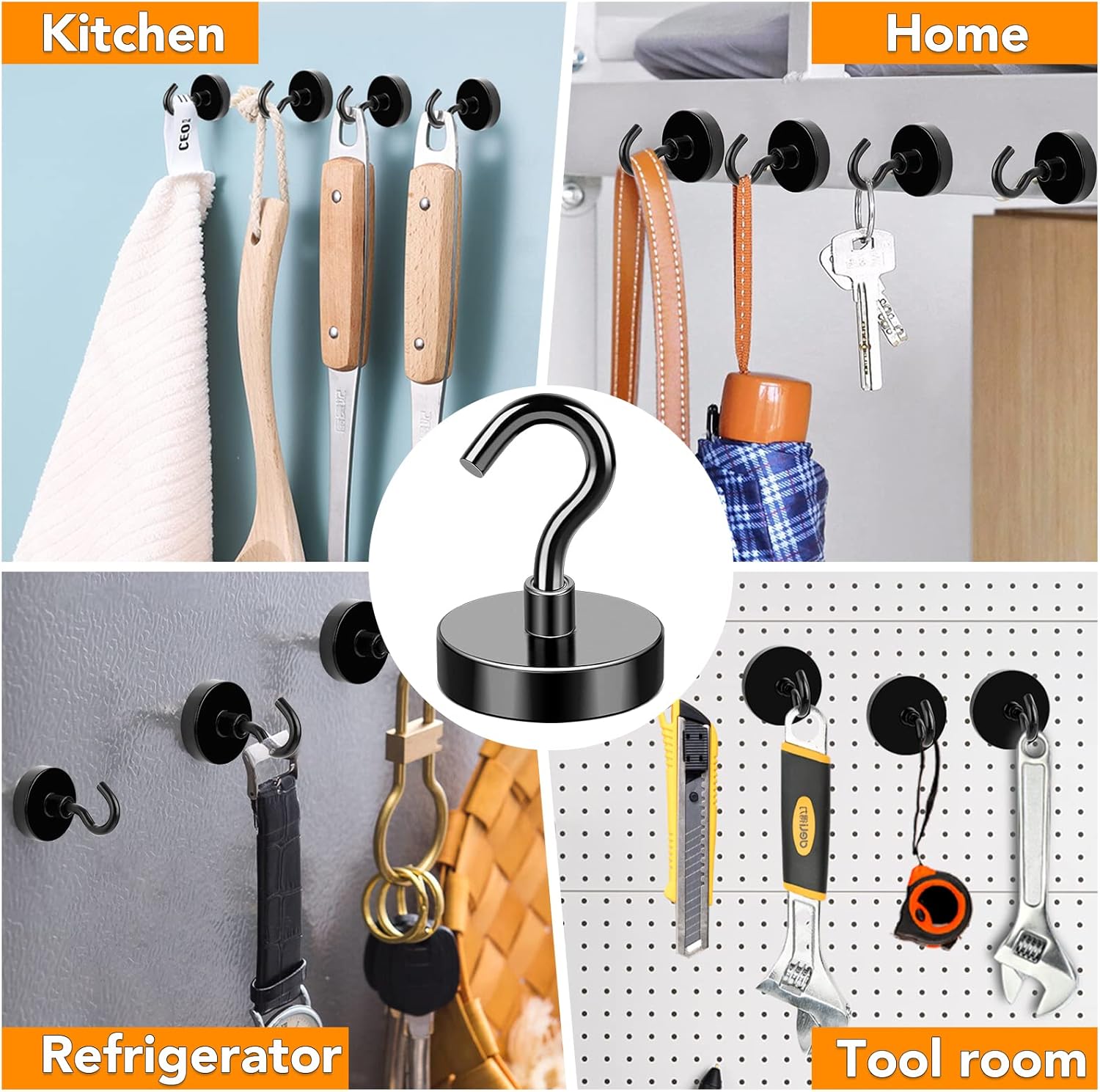 MIKEDE Heavy Duty Magnetic Hooks - 80Lbs Black with Hooks