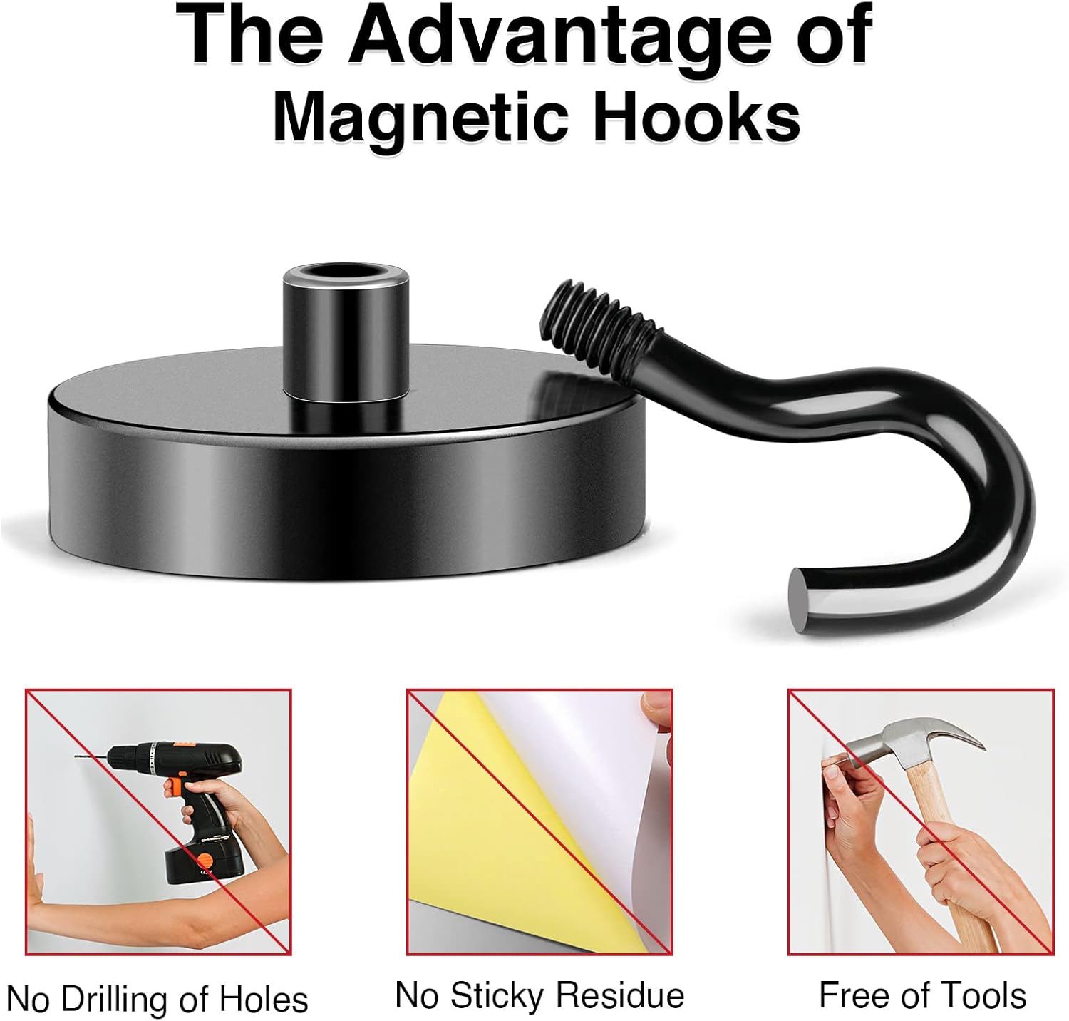 MIKEDE Heavy Duty Magnetic Hooks - 80Lbs Black with Hooks