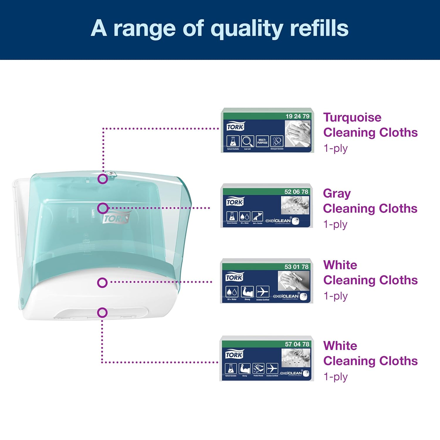 Tork Folded Wiper Dispenser Aqua White W4 Wall Mounted 1