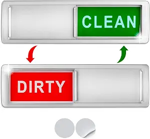 Premium Clean Dirty Dishwasher Magnet, Dirty Clean Sign for Dishwasher Easy to Read and Strong Slide for Changing Signs, Heavy Duty Magnet with Optional Stickers (Red & Green (Silver))