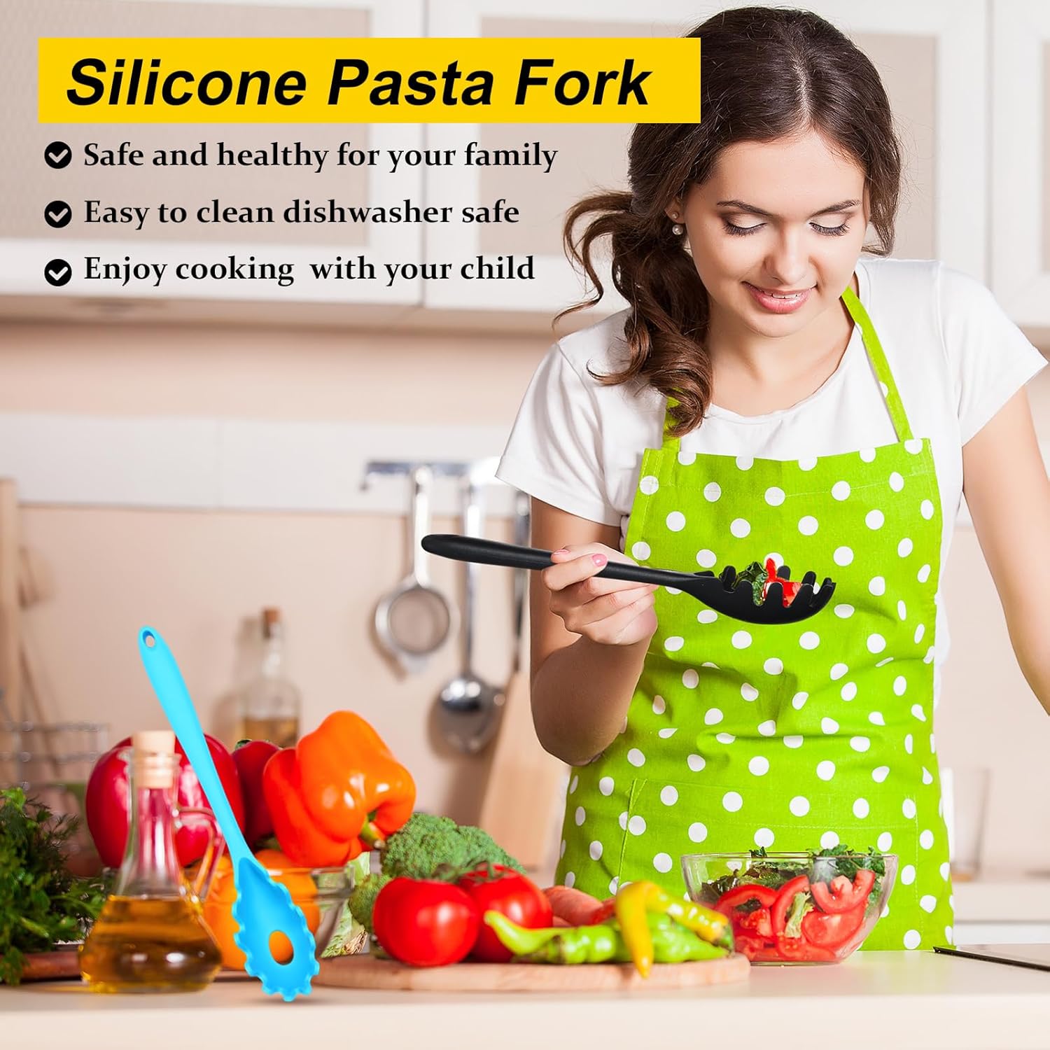 12-Piece Heat-Resistant Silicone Pasta Forks for Kitchen