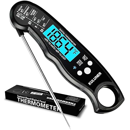 TP-01 Waterproof Digital Instant Read Meat Thermometer with 4.6 Folding Probe Backlight Calibration Function for Cooking Food Candy, BBQ Grill, Liquids,Beef(Black)