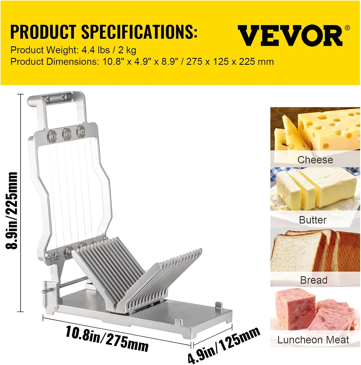 Stylish 304 Stainless Steel Cheese Slicer with Replacement Wire Cutters