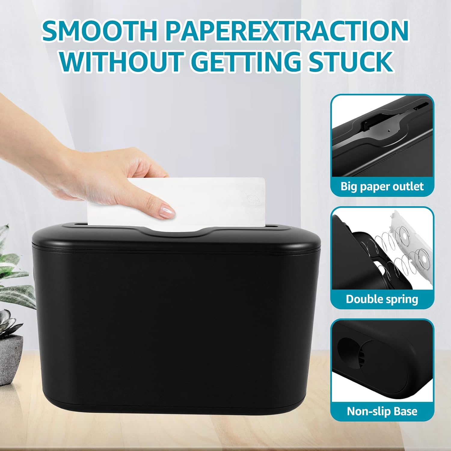 Large Non-Slip Counter Top Towel Dispenser with Smooth Release Black