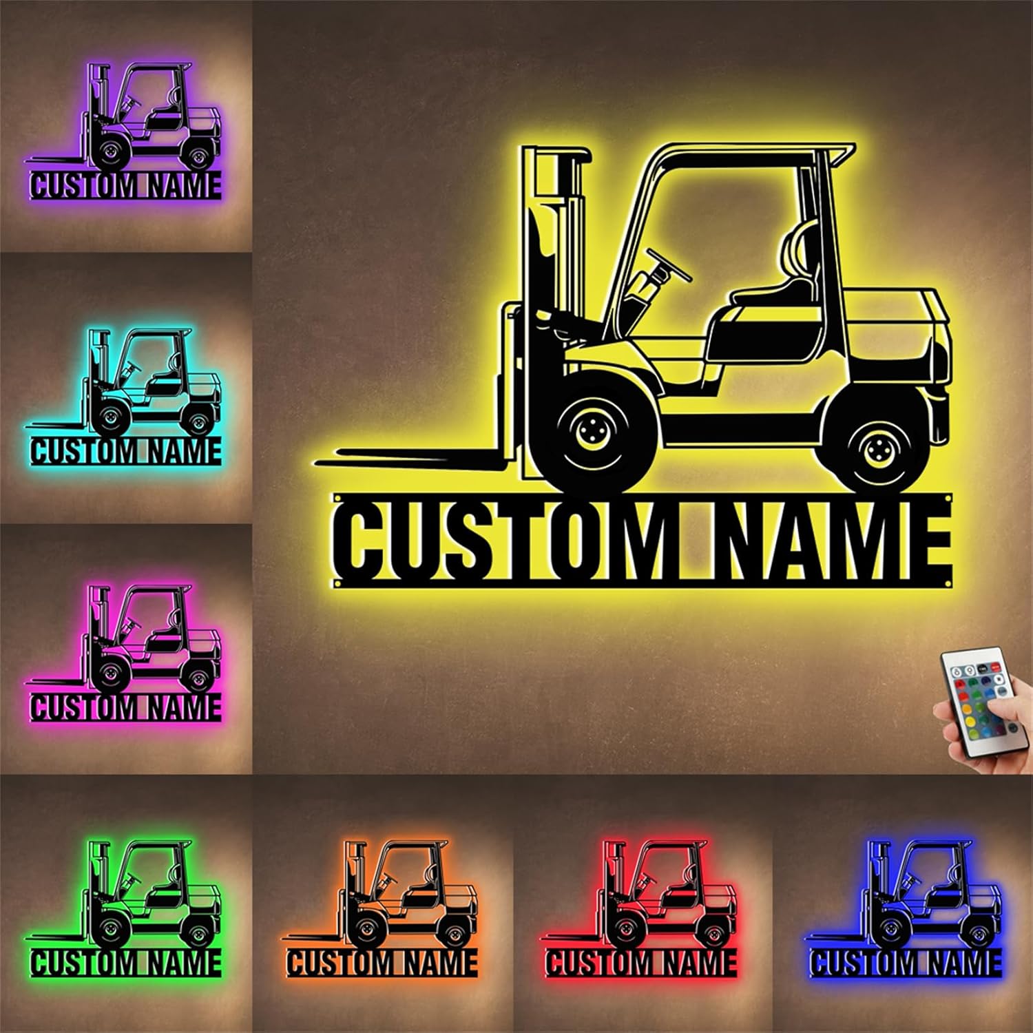 Custom Forklift Driver Metal Wall Art LED Light Sign