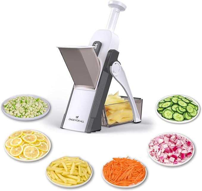 Safe Mandoline Slicer 5 in 1 Vegetable Chopper Food Potato Cutter, Strips Julienne Dicer Adjustable Thickness 0.1-8 mm