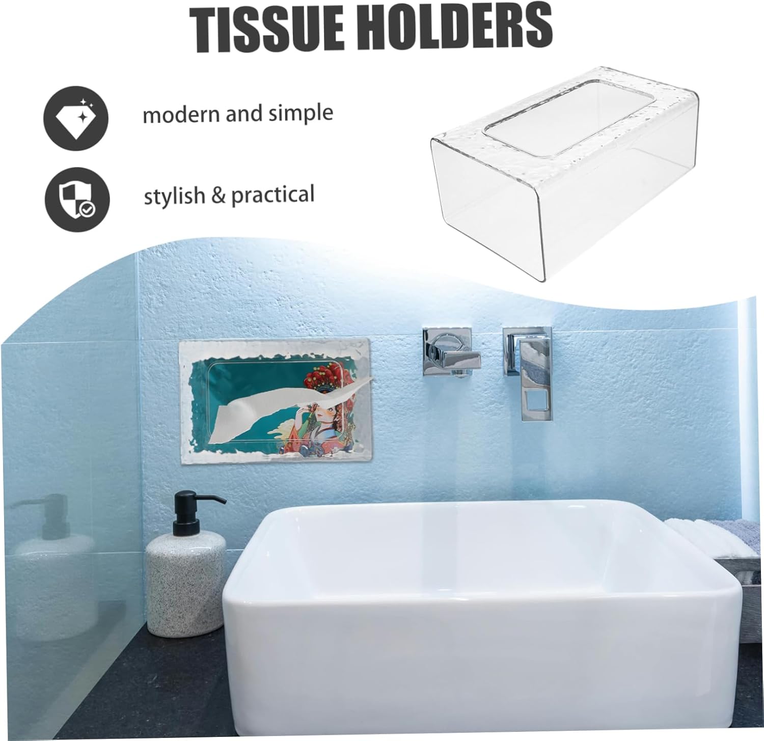 DECHOUS Transparent Tissue Box Holder for Home Office Kitchen Bathrooms