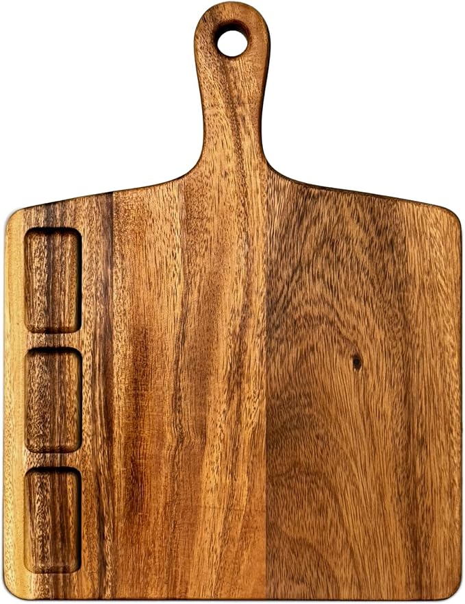 LUBAN Walnut Wood Cutting Board with 3 Compartments, Chopping Board with Handle for Meat, Charcuterie, Vegetables, Bread, Decorative Wooden Serving Board for Kitchen and Dining Room, 17x13x1 INCH
