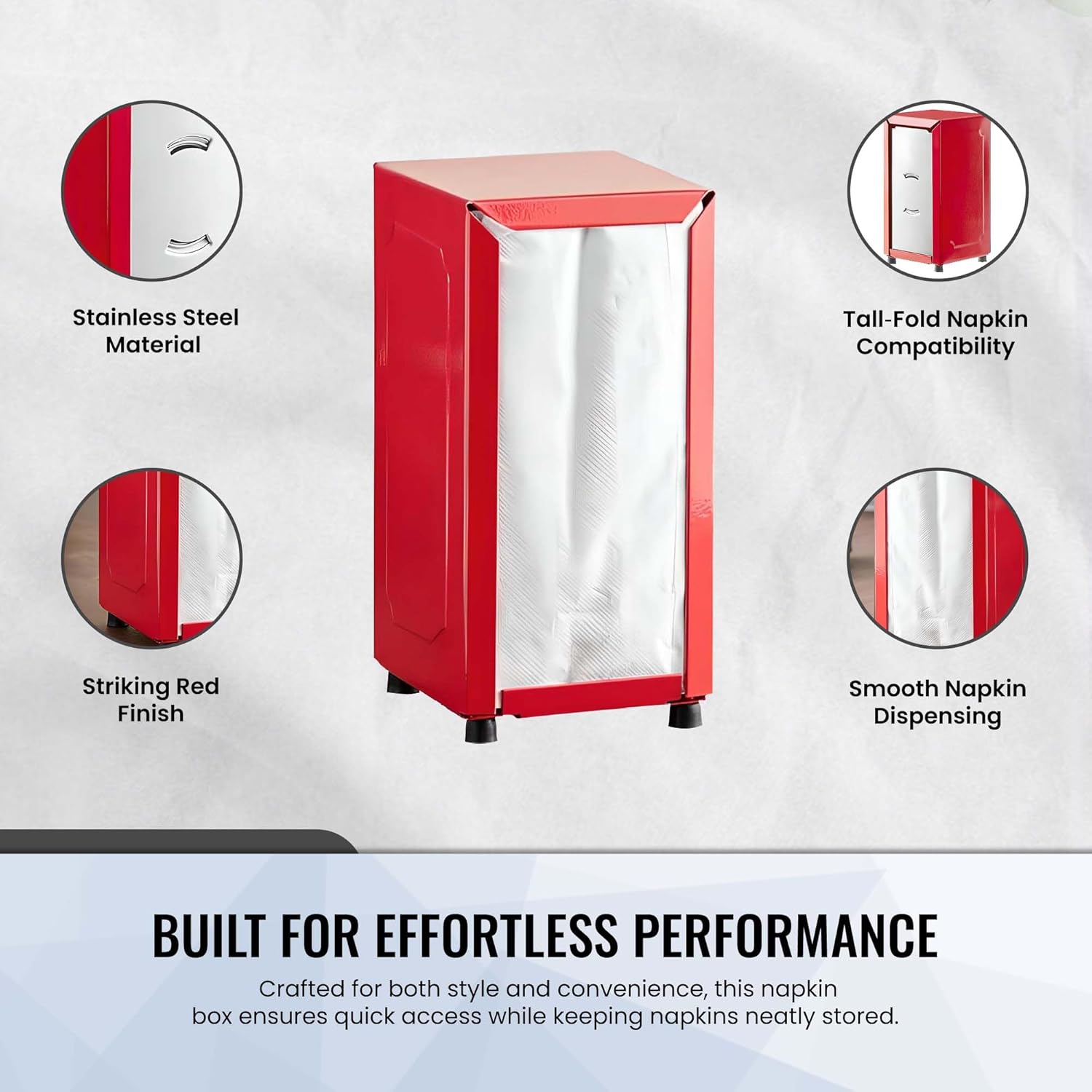 Tall-Fold Napkin Dispenser Red 150 Napkins Easy Use Style Space-Saving