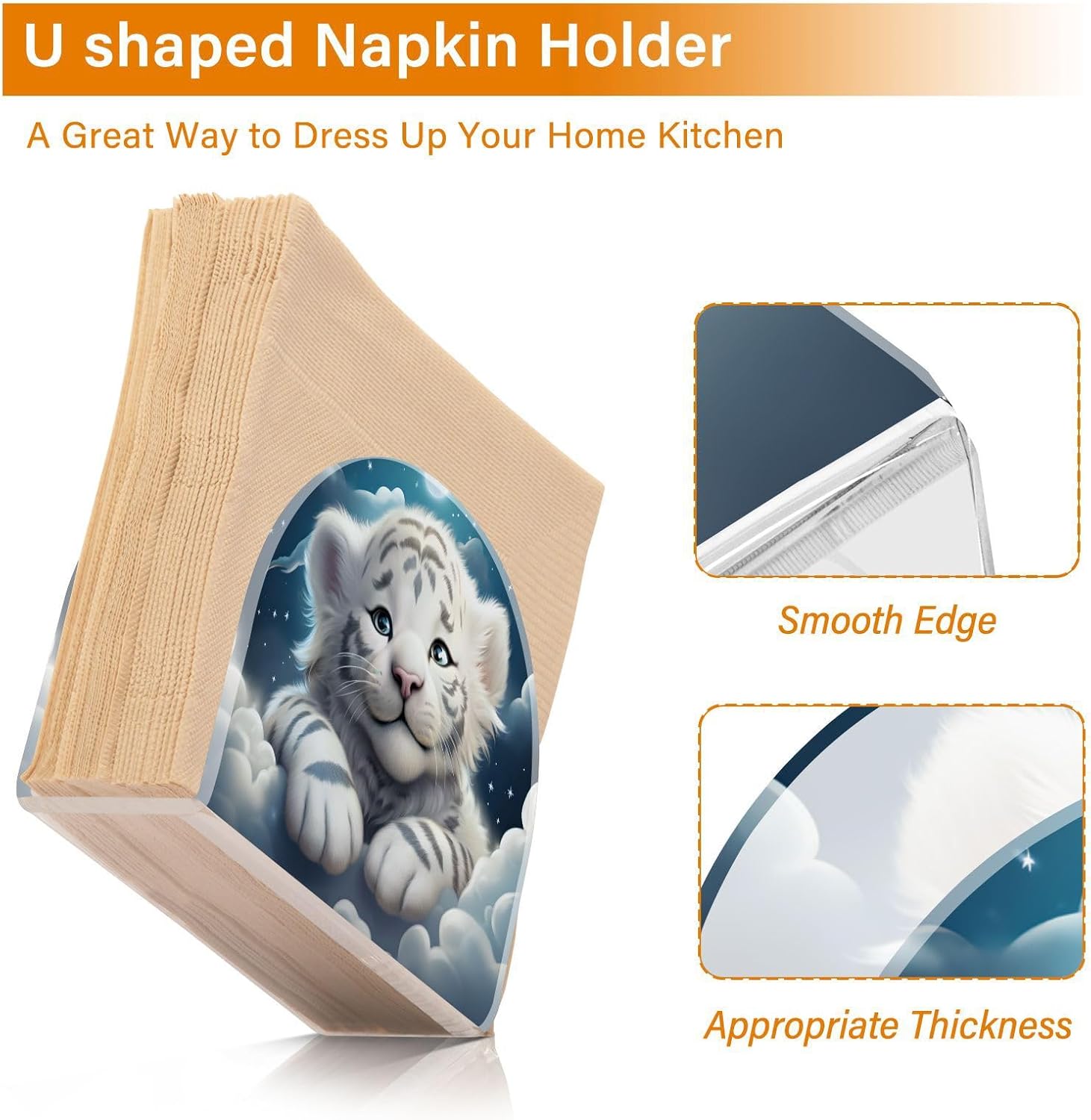 Stylish Tiger Napkin Holder 2pc Compact 41x49x197in