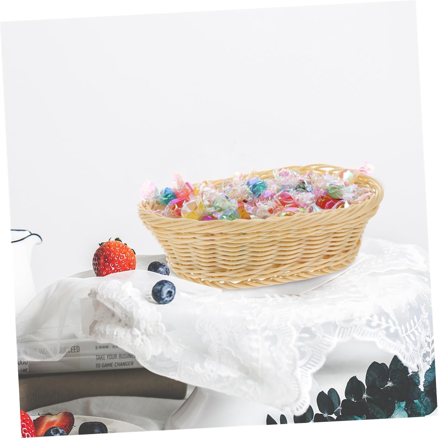 AOKWAWALIY 1pc Rattan Storage Basket with Lid 1
