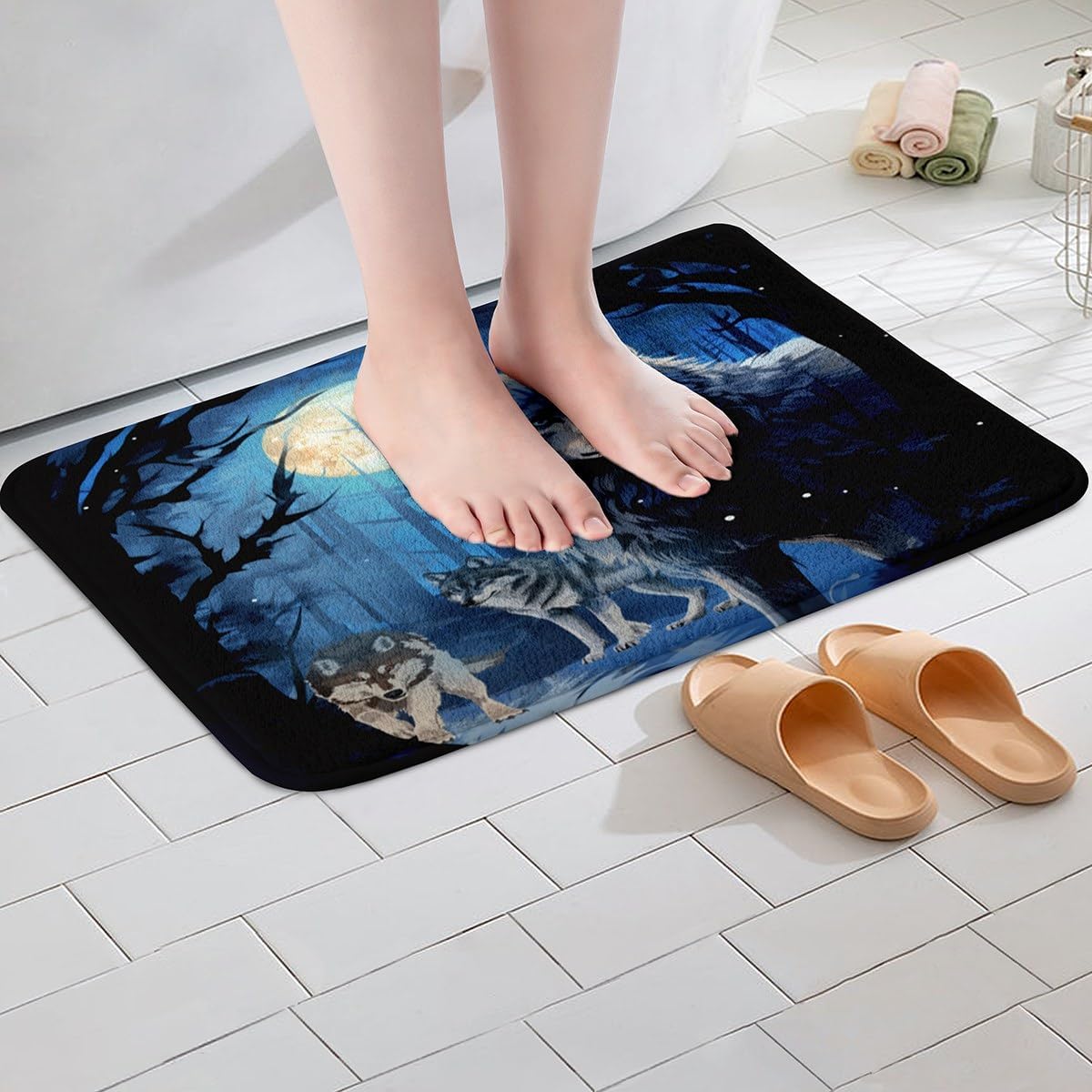 Feelyou 3D Print Wolf Bath Mat 20x32 Inch Non Slip