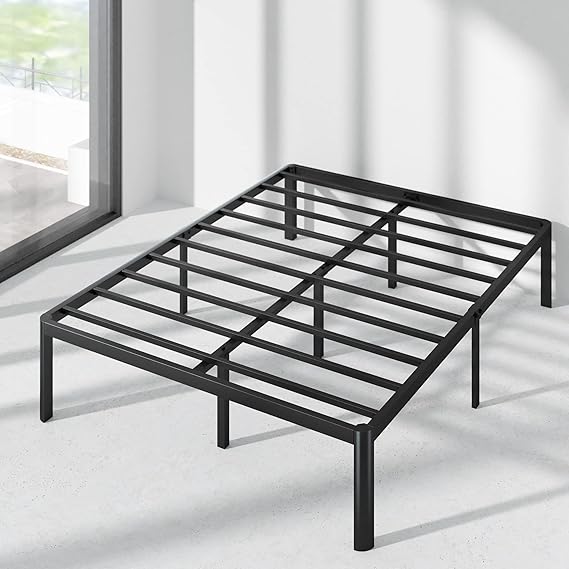 Queen ZINUS Van 16 Inch Metal Platform Bed Frame / Steel Slat Support / No Box Spring Needed / Easy Assembly,Black, Queen
