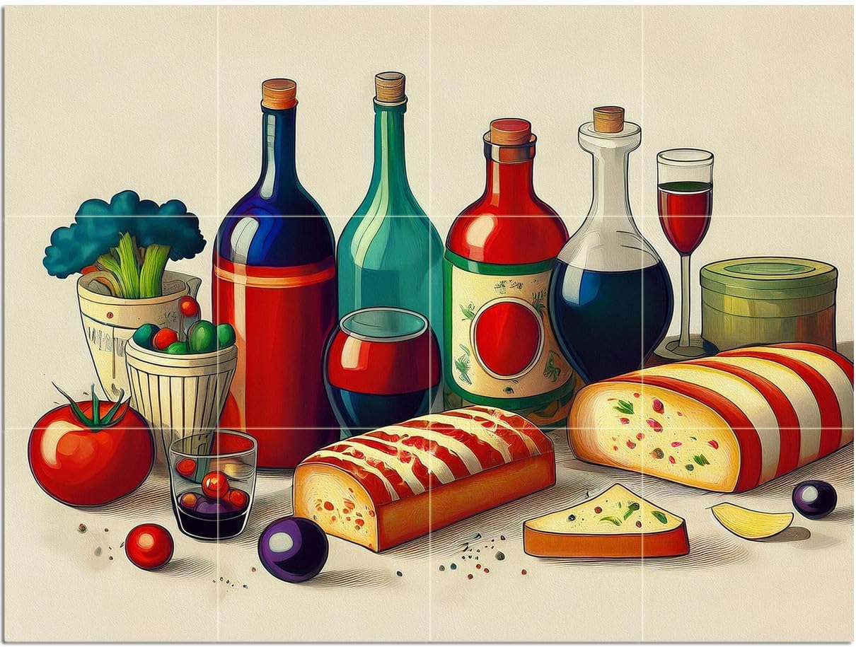 Tile Mural Wine Bread Cheese Tomatoes Wall Art Kitchen Backsplash Marble Ceramic - Picture 6 of 16