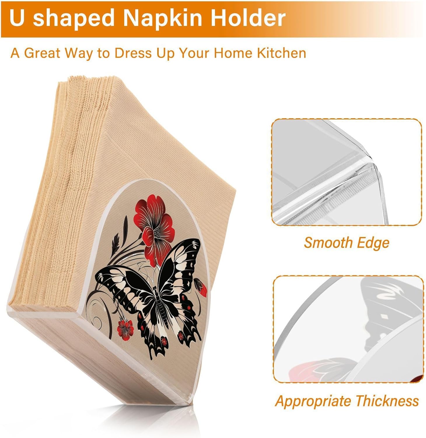 ALAZA Butterfly Napkin Holder with Floral Design 2-Pack