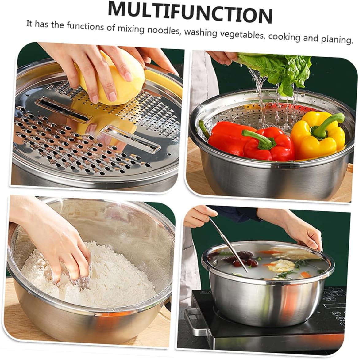OFFSCHStainless Steel Grater Basin for Kitchen UseMulti-functional Food Washer Slicer Tool