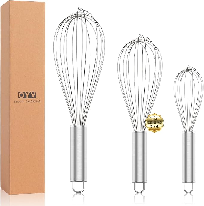 304 Stainless Steel Whisk Set, Dishwasher Safe Rustproof Metal Whisk, Professional Balloon Wire Whisks for Kitchen Cooking, Perfect For Blending, Whisking, Baking, Beating, 3 Packs (8" 10" 12")
