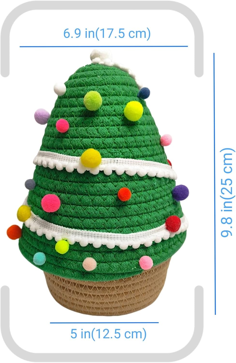 SINGLIN Christmas Tree Woven Basket with Lid and Pom-Poms