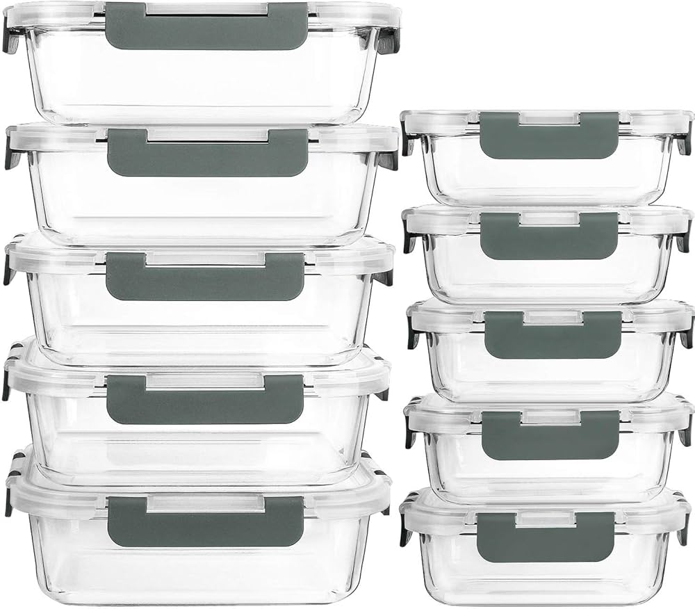 [10-Pack] Glass Meal Prep Containers with Lids, MCIRCO Food Storage Containers with Snap Locking Lids, Airtight Lunch Containers, Microwave, Oven, Freezer and Dishwasher