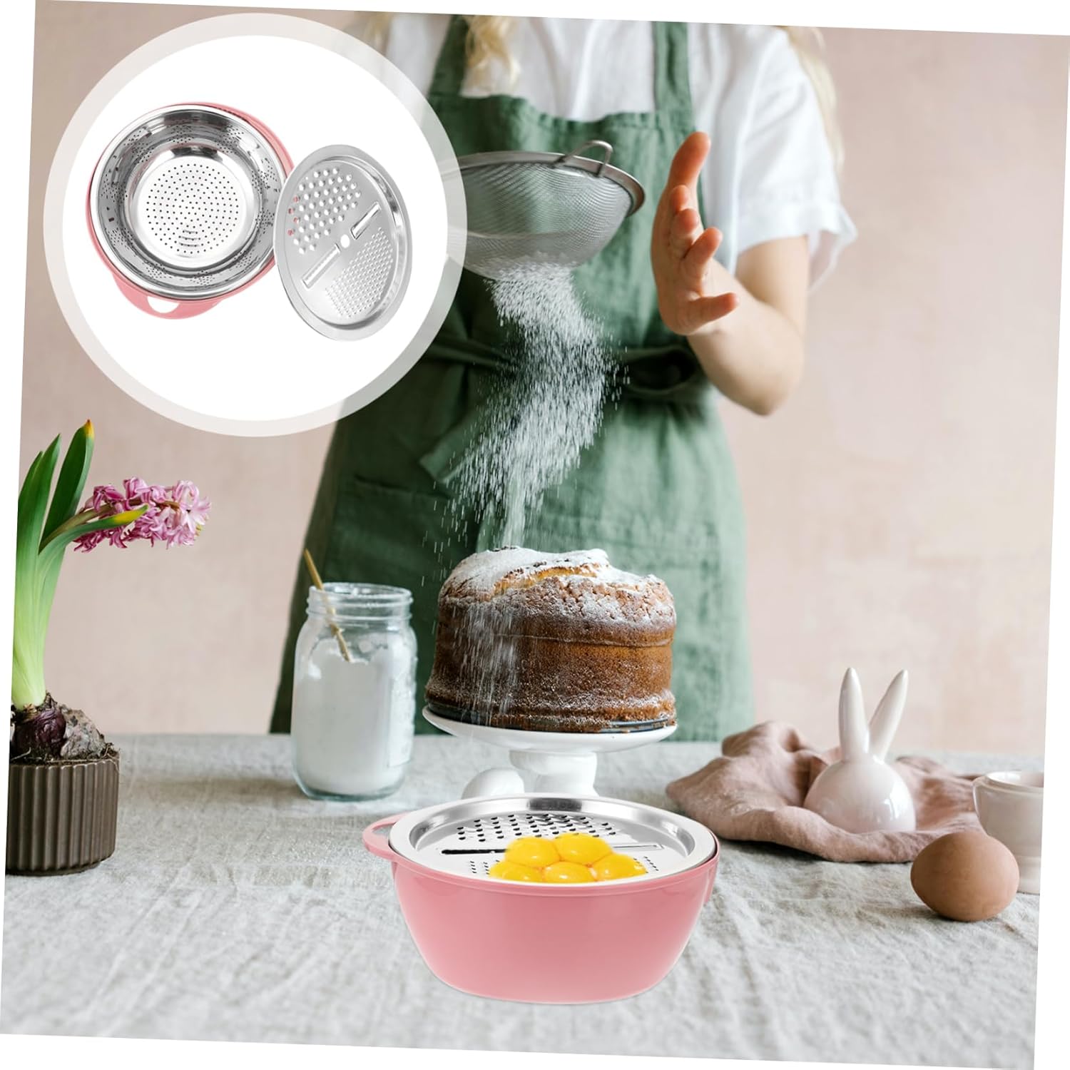 Manual Rice Washer and Grater Set Durable Stainless Steel Tool for Kitchen
