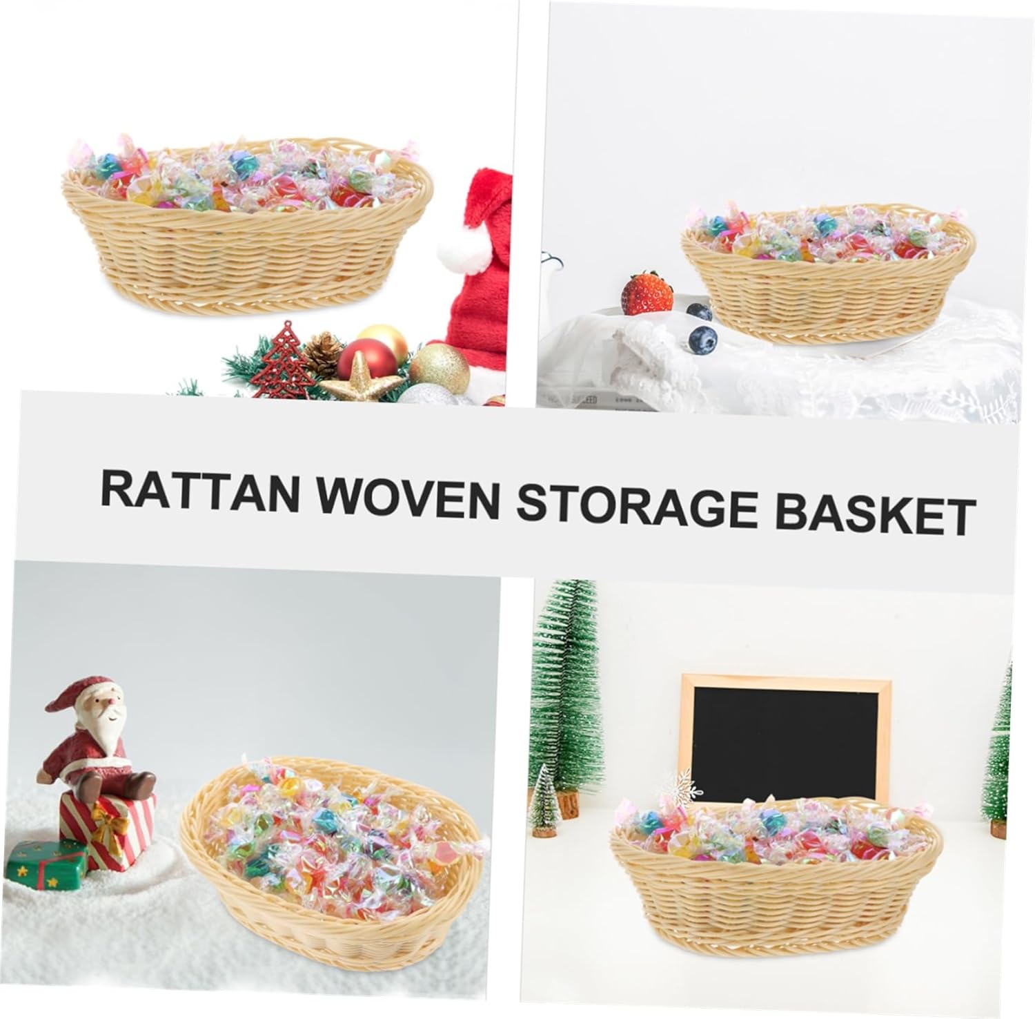 AOKWAWALIY 1pc Rattan Storage Basket with Lid 1
