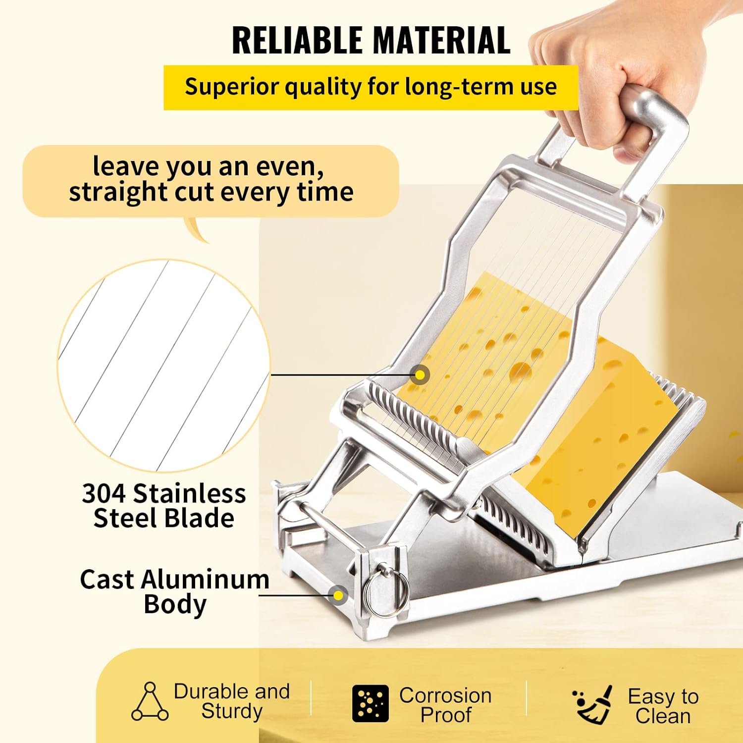 Stylish 304 Stainless Steel Cheese Slicer with Replacement Wire Cutters