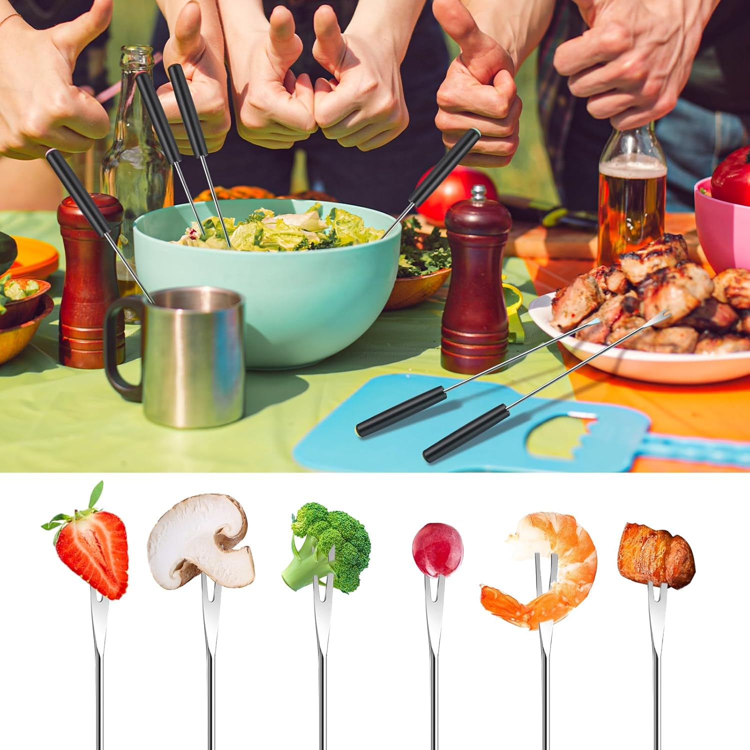 Mozeat Lens 6-Piece Stainless Steel Fondue Forks Heat-Resistant Handle