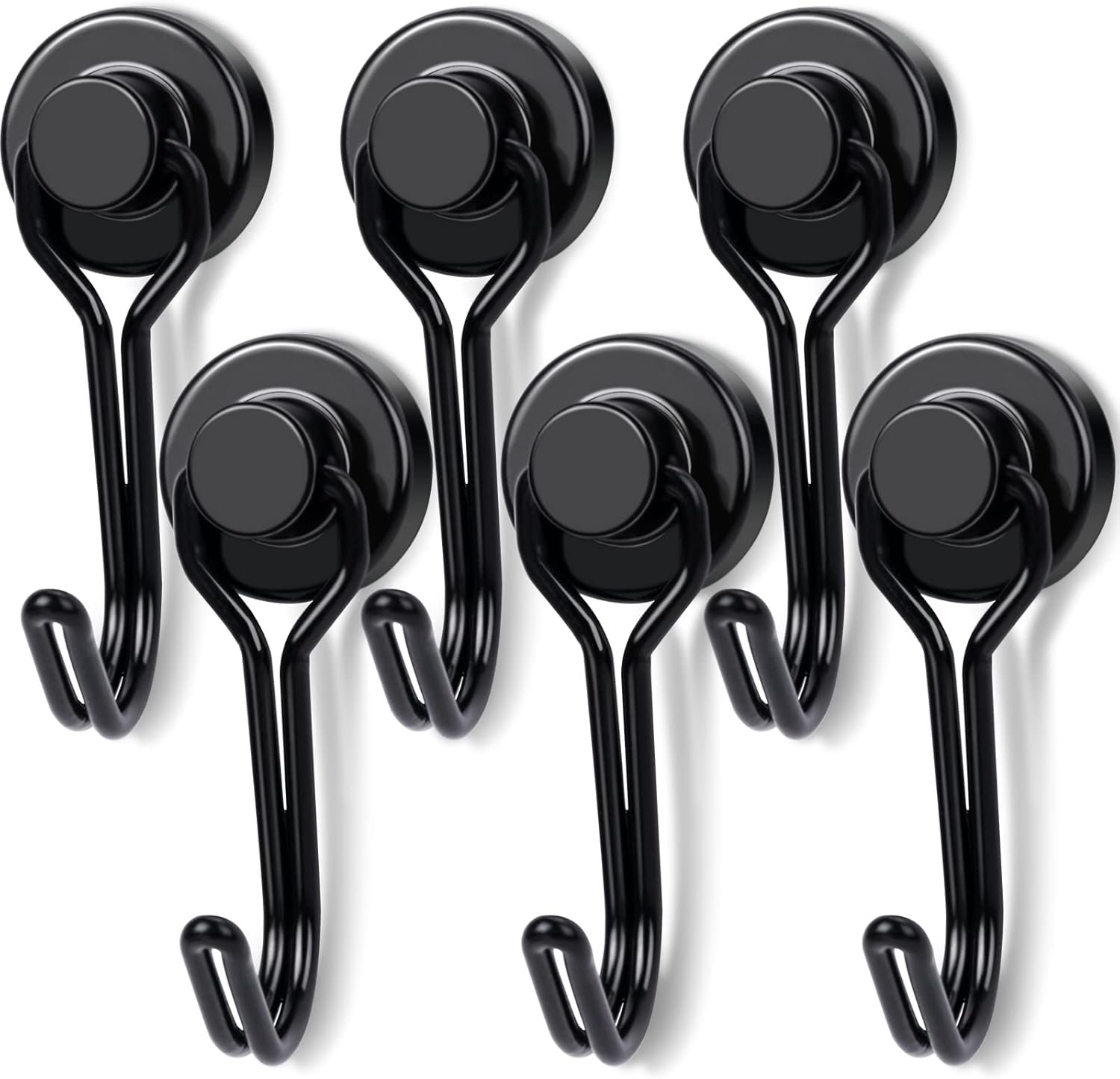 E BAVITE Black Swivel Swing Magnetic Hooks Pack of 6
