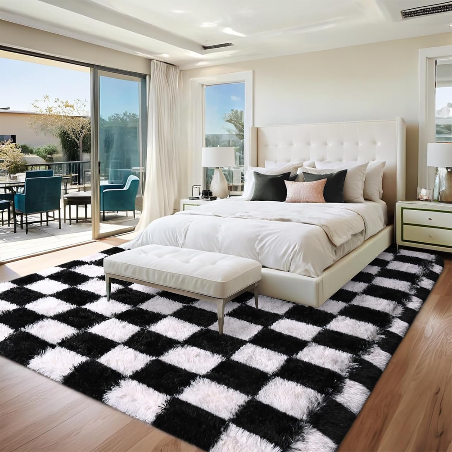 FALARK 4x6 ft Black and White Checkered Area Rug