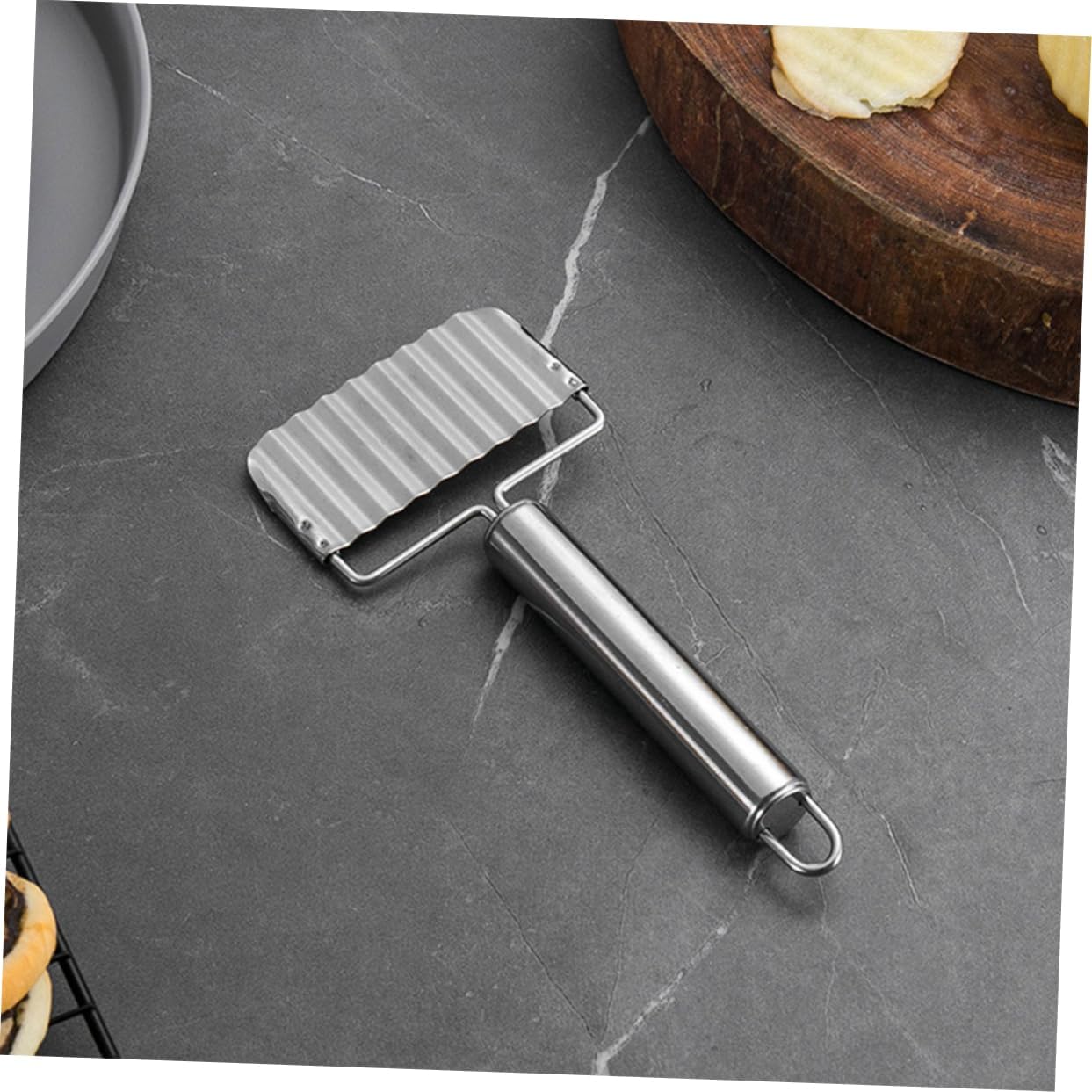 Ergonomic Stainless Steel Potato Slicer - 2 Piece Wave Chopper Carrot Crinkle Cutter