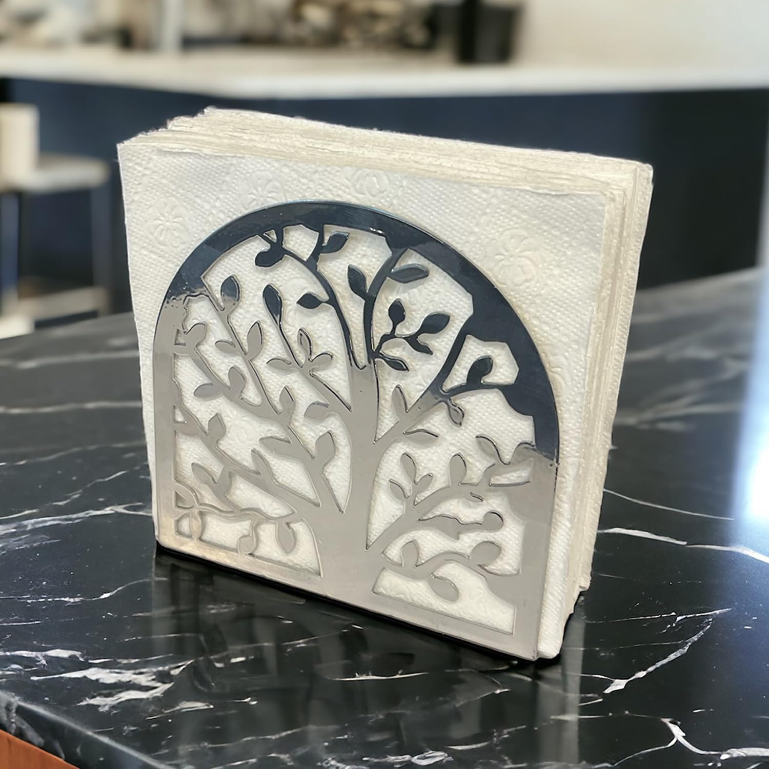Stylish Metal Napkin Holder Retro Design Silver