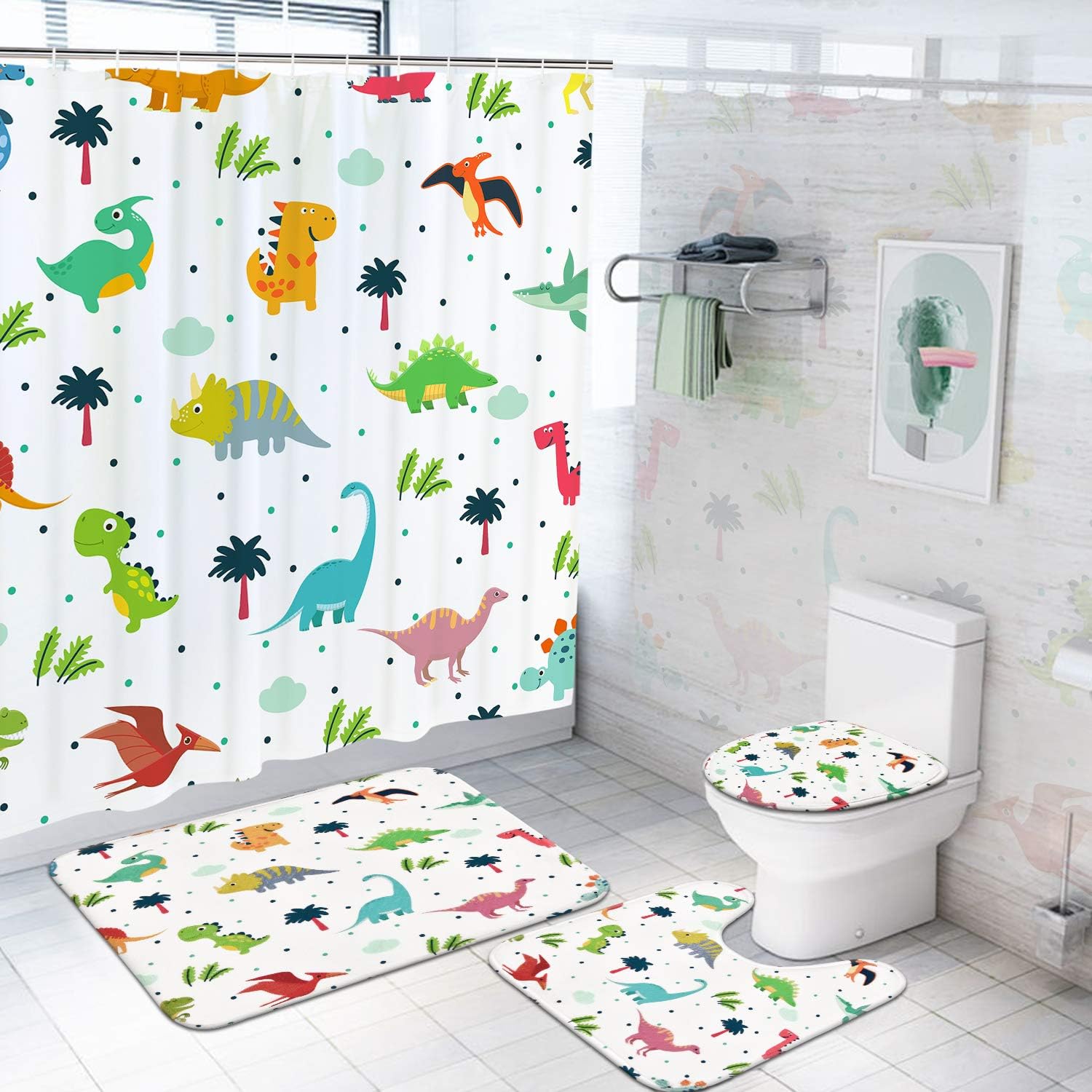 Ikfashoni 4Pcs Cartoon Dinosaur Bath Set