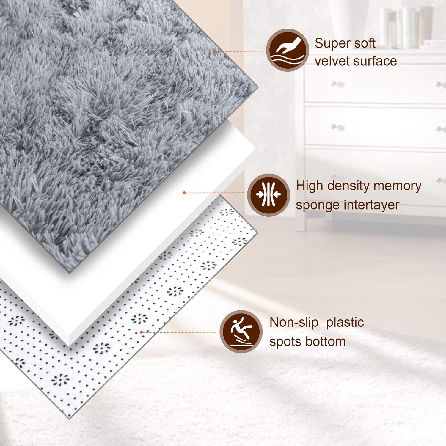 TWINNIS Super Soft Shaggy Rugs 3x5 Feet Grey