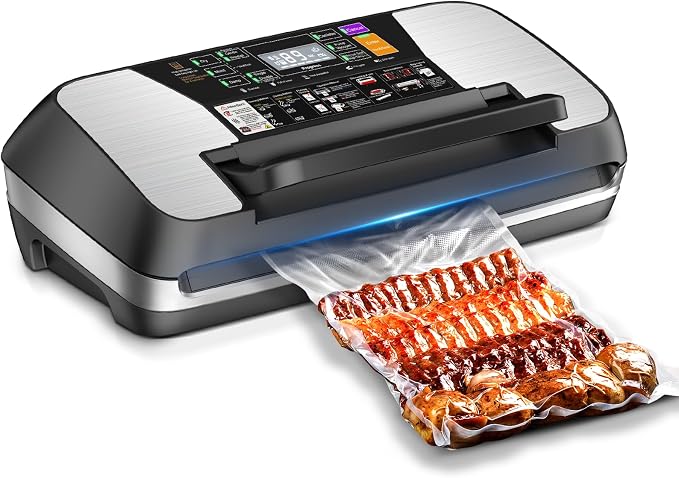 95kpa Vacuum Sealer Machine, Commercial Full Automatic Food Sealer, Food Vacuum Sealing Machine with Cutter, 10 Pre-cut Bags & Bag Rolls and Accessory Hose, Fully Starter Kits, Black