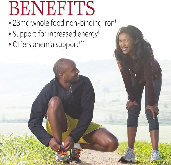 Boost your iron levels with Vitamin Code RAW Non-Binding Iron Pills. These iron supplements contain 28mg of gentle whole food iron, along with vitamin C, B-6, and B-12 to help with iron absorption and utilization in the body. The addition of probiotics and enzymes in this vegan iron supplement supports healthy digestion, making it easy on the stomach.