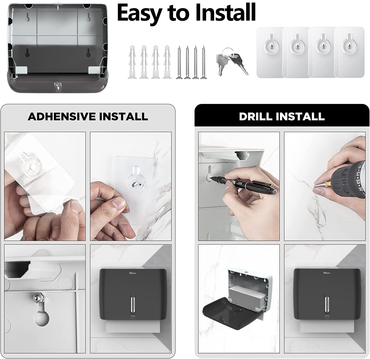 Bathroom Dispenser Waterproof Easy Install Durable Plastic 2-Pack